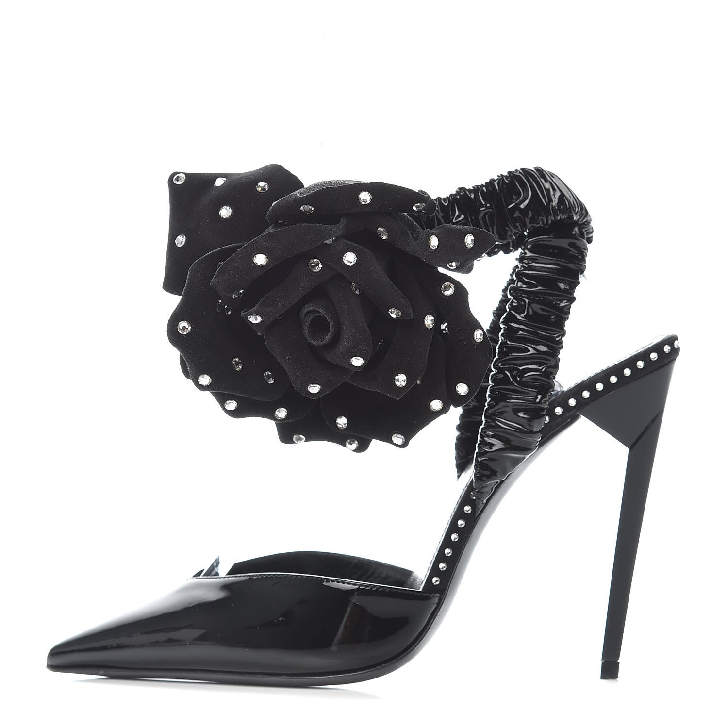 Saint Laurent Patent Freja 105 Flower Ankle Pumps 35 Black 1 of 7