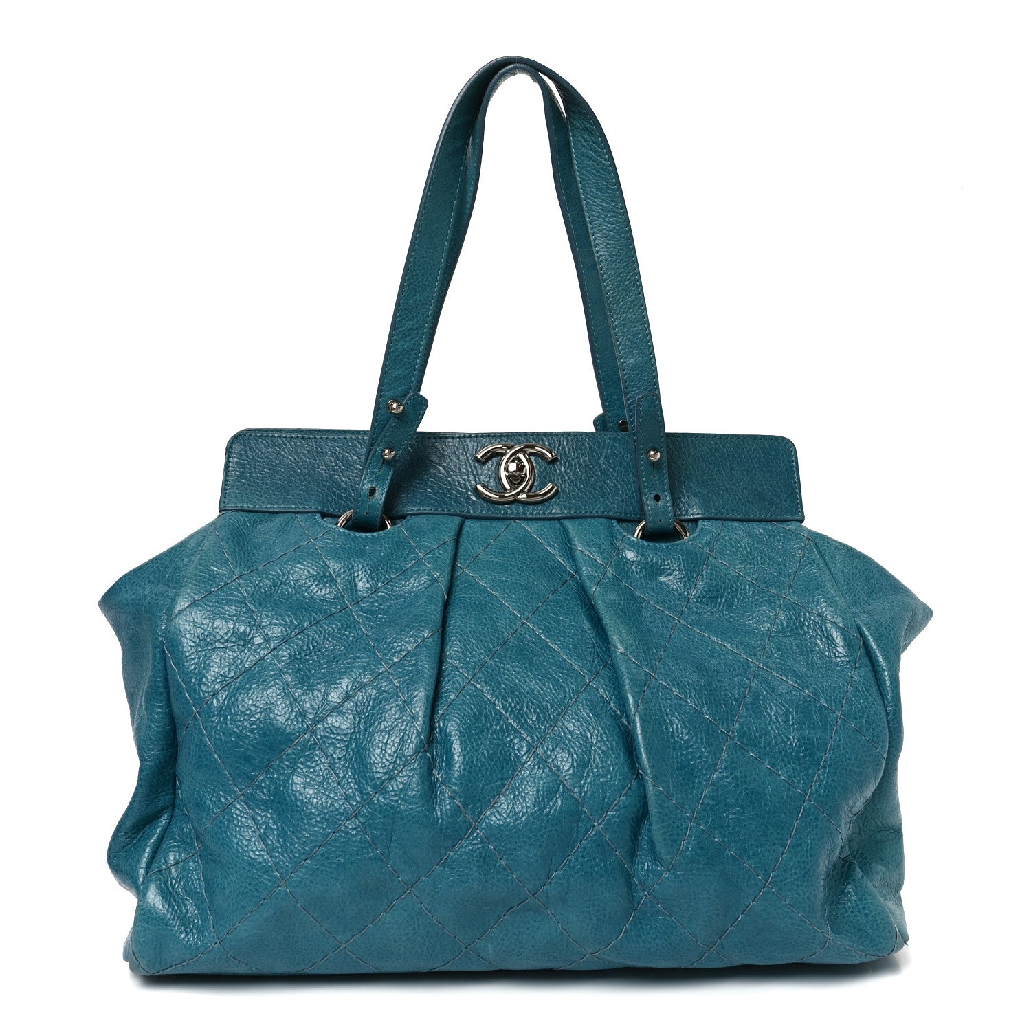Chanel Glazed Calfskin Large On The Road Large Frame Tote Blue 1 of 11