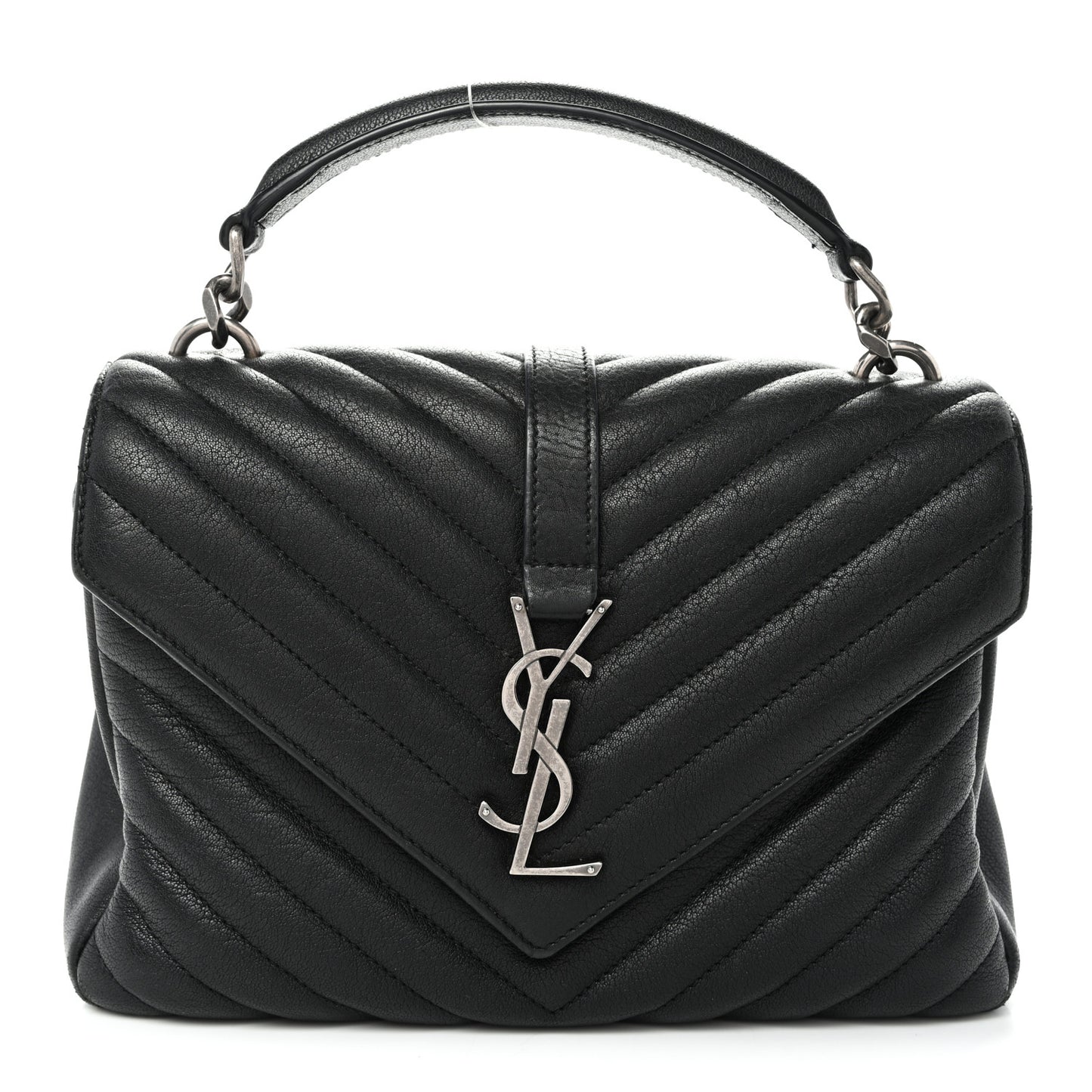 Sheepskin Matelasse Chevron Monogram Medium College Bag Black