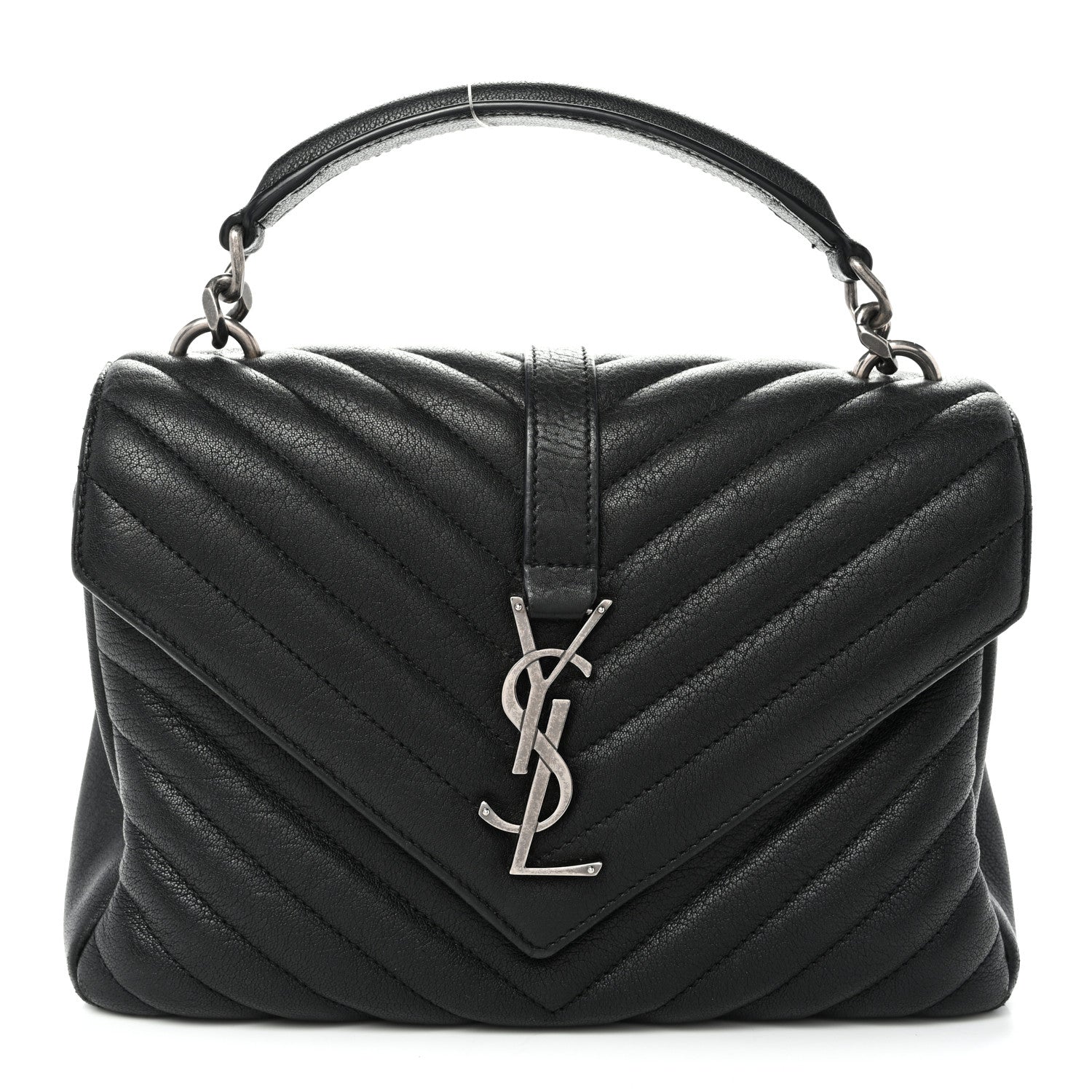 Saint Laurent Sheepskin Matelasse Chevron Monogram Medium College Bag Black 1 of 9