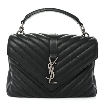Saint Laurent Sheepskin Matelasse Chevron Monogram Medium College Bag Black 1 of 9