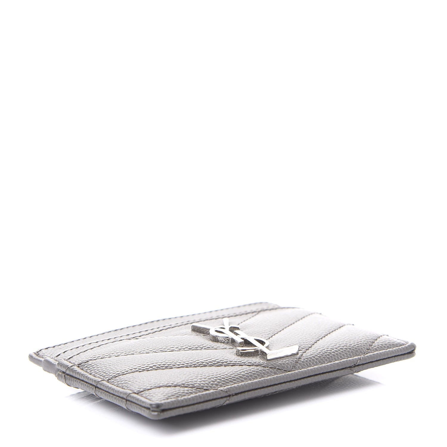 Saint Laurent Grain De Poudre Matelasse Chevron Monogram Credit Card Case Coal 3 of 10