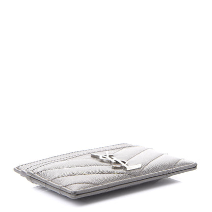 Saint Laurent Grain De Poudre Matelasse Chevron Monogram Credit Card Case Coal 3 of 10