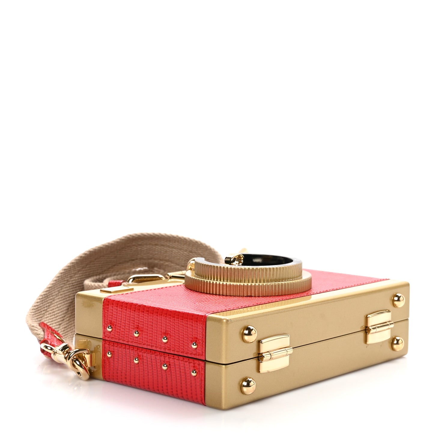 Lizard Camera Shoulder Bag Red Gold