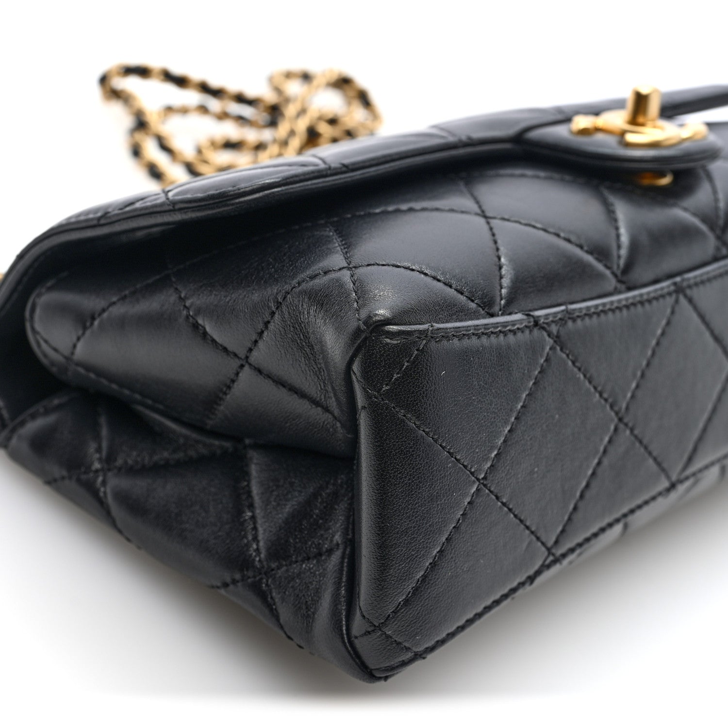 Chanel Shiny Lambskin Pearl Top Handle Flap Shopping Bag Black