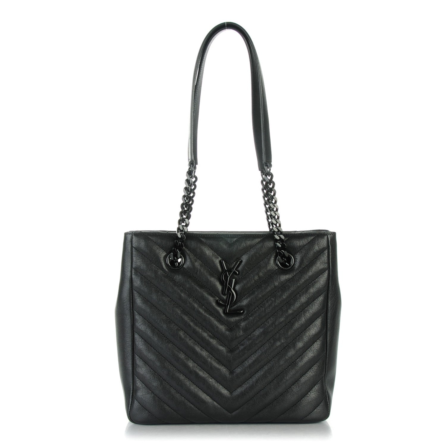 Saint Laurent Sheepskin Matelasse Chevron Small Monogram Shopping Bag Black 1 of 7