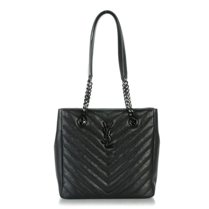 Saint Laurent Sheepskin Matelasse Chevron Small Monogram Shopping Bag Black 1 of 7