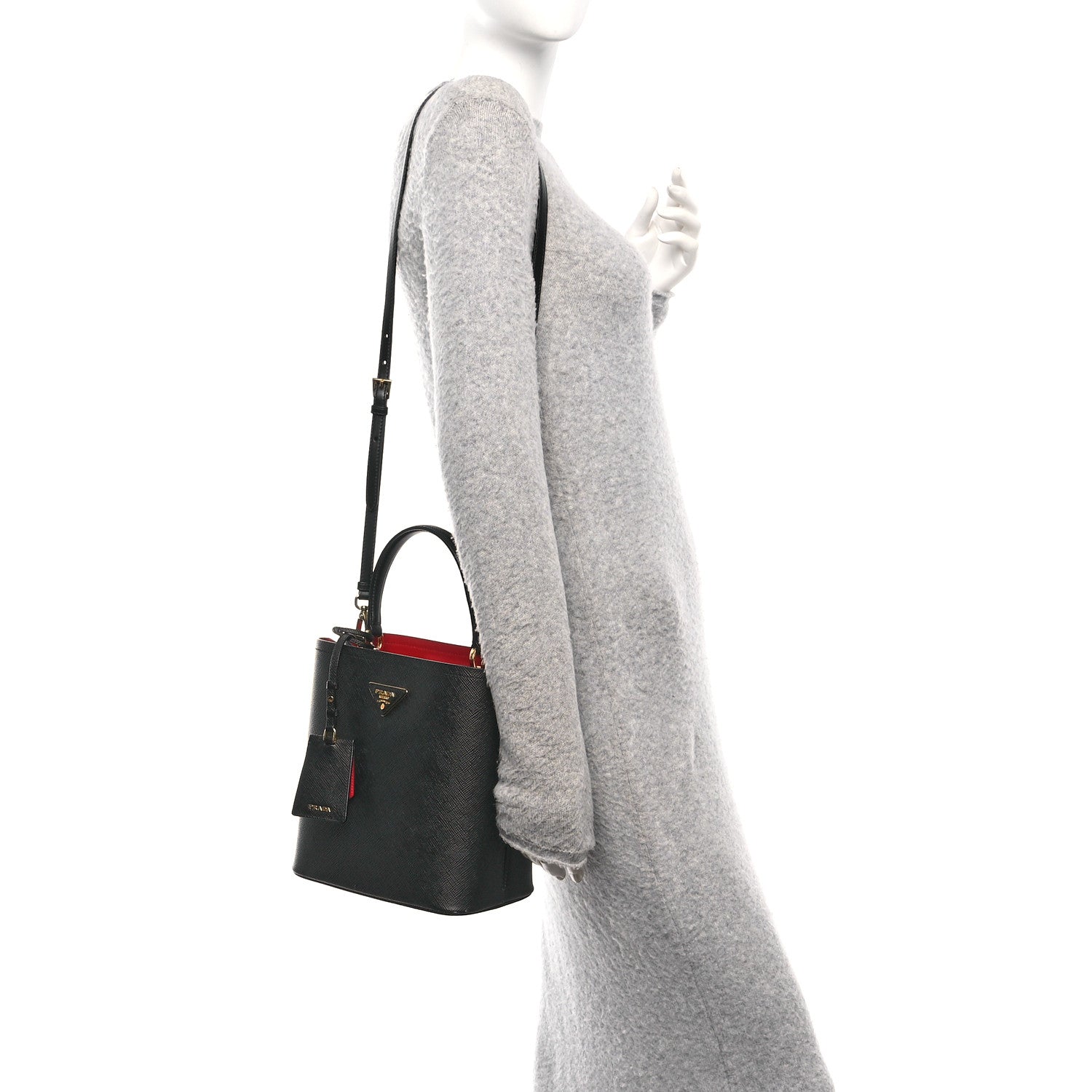 Prada Saffiano Cuir Medium Panier Bucket Bag Black Fuoco 2 of 9