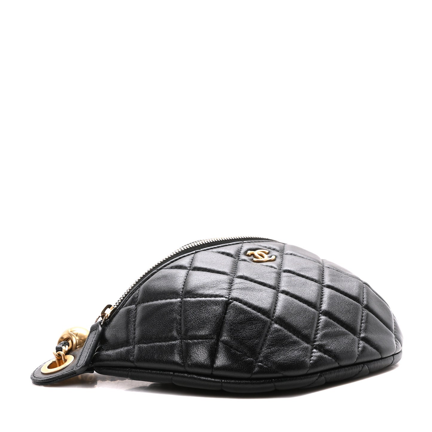 Lambskin Quilted Pearl Crush Belt Bag Black