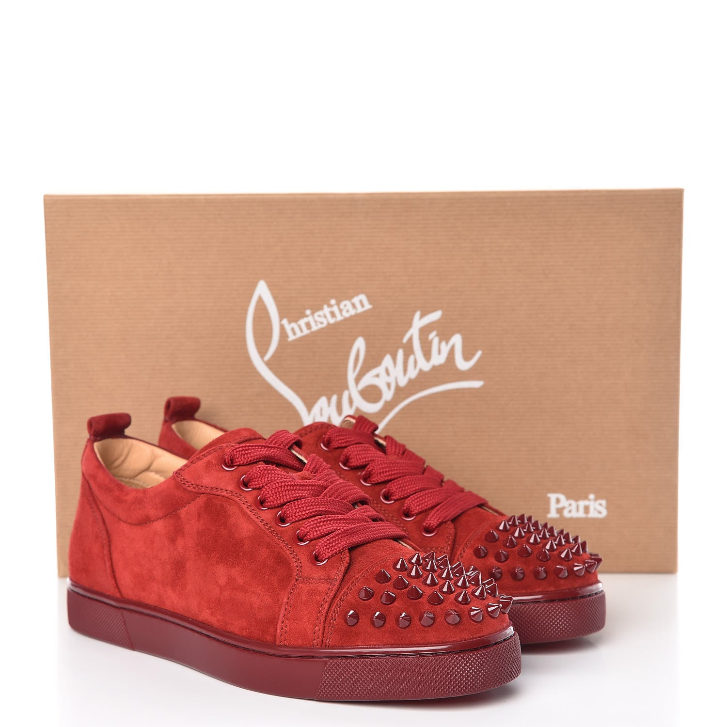 Christian Louboutin Veau Velours Womens Louis Junior Spikes Flat Sneakers 36.5 Carmin 9 of 9
