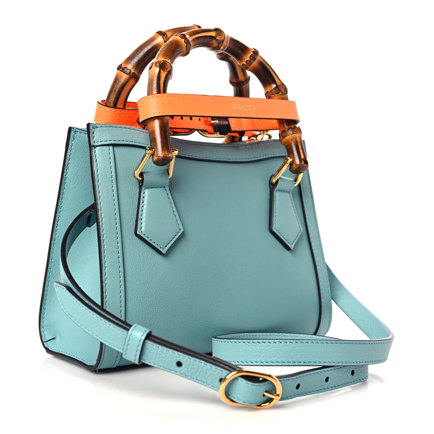 Wonka Grain Calfskin Mini Diana Tote Bag Dusty Azure Orange Fluo