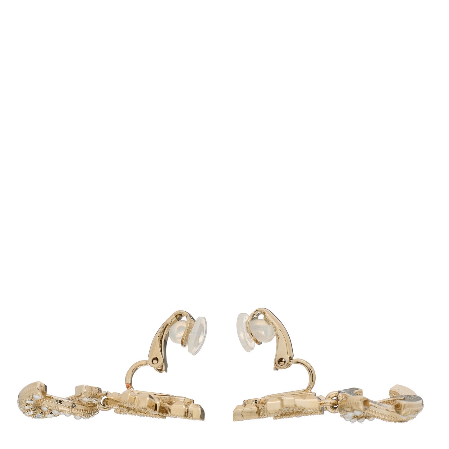 Crystal CC Crown Drop Clip On Earrings Gold
