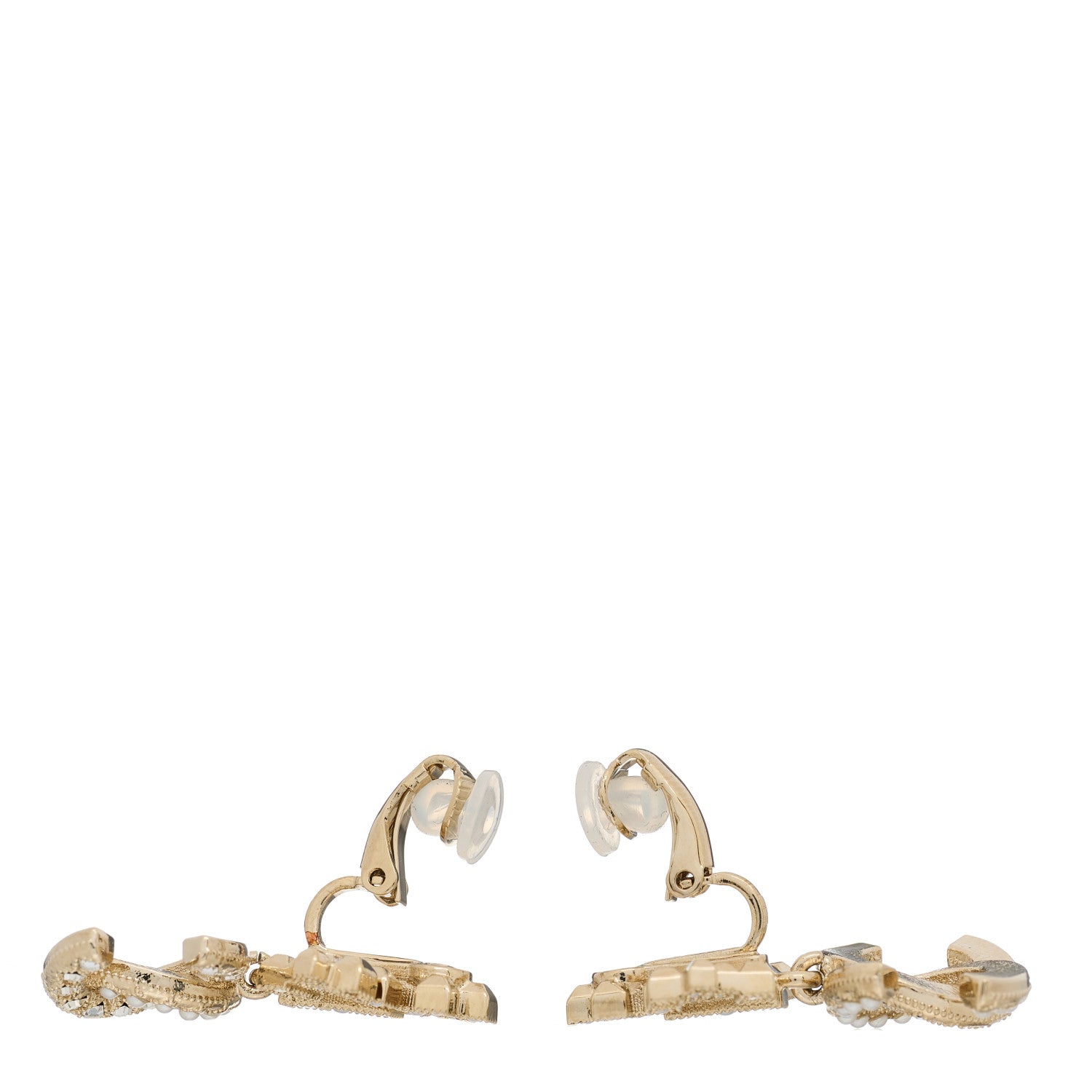 Chanel Crystal CC Crown Drop Clip On Earrings Gold 4 of 5