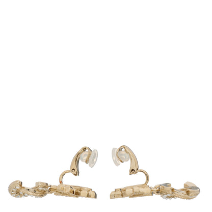 Chanel Crystal CC Crown Drop Clip On Earrings Gold 4 of 5