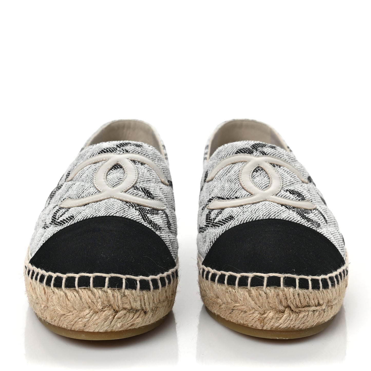Cotton Jacquard Grosgrain CC Print Espadrilles 39 Grey Black