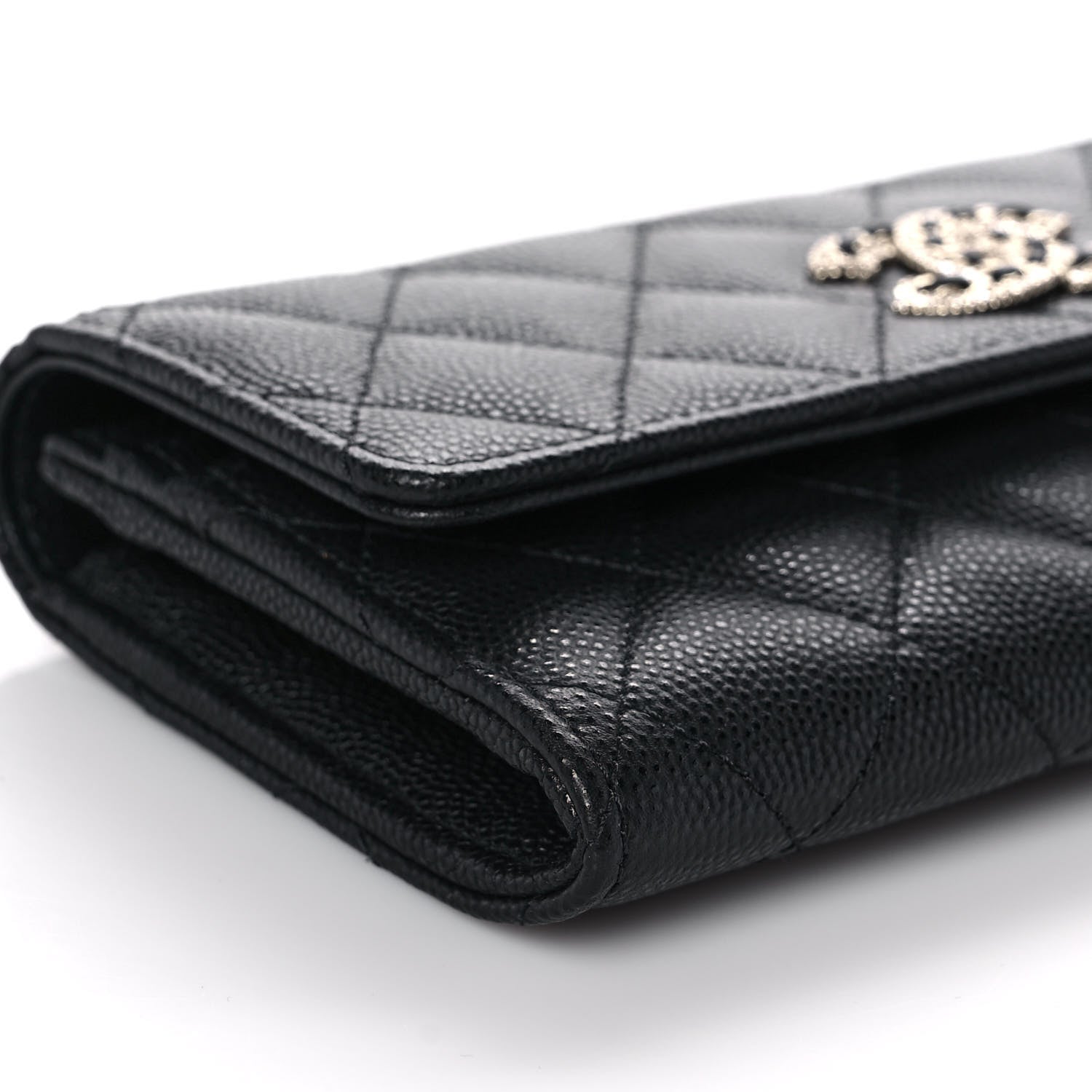 Chanel Caviar Quilted Crystal CC Large Gusset Flap Wallet Black 8 of 11