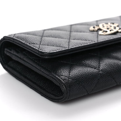Chanel Caviar Quilted Crystal CC Large Gusset Flap Wallet Black 8 of 11