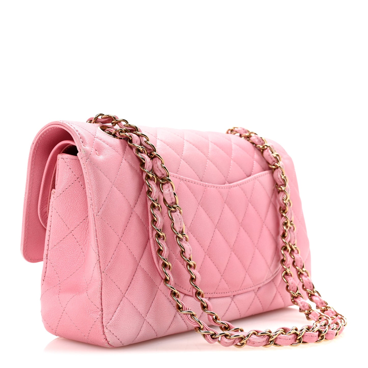 Cloudy Pearly Goatskin Quilted Medium Double Flap Pink