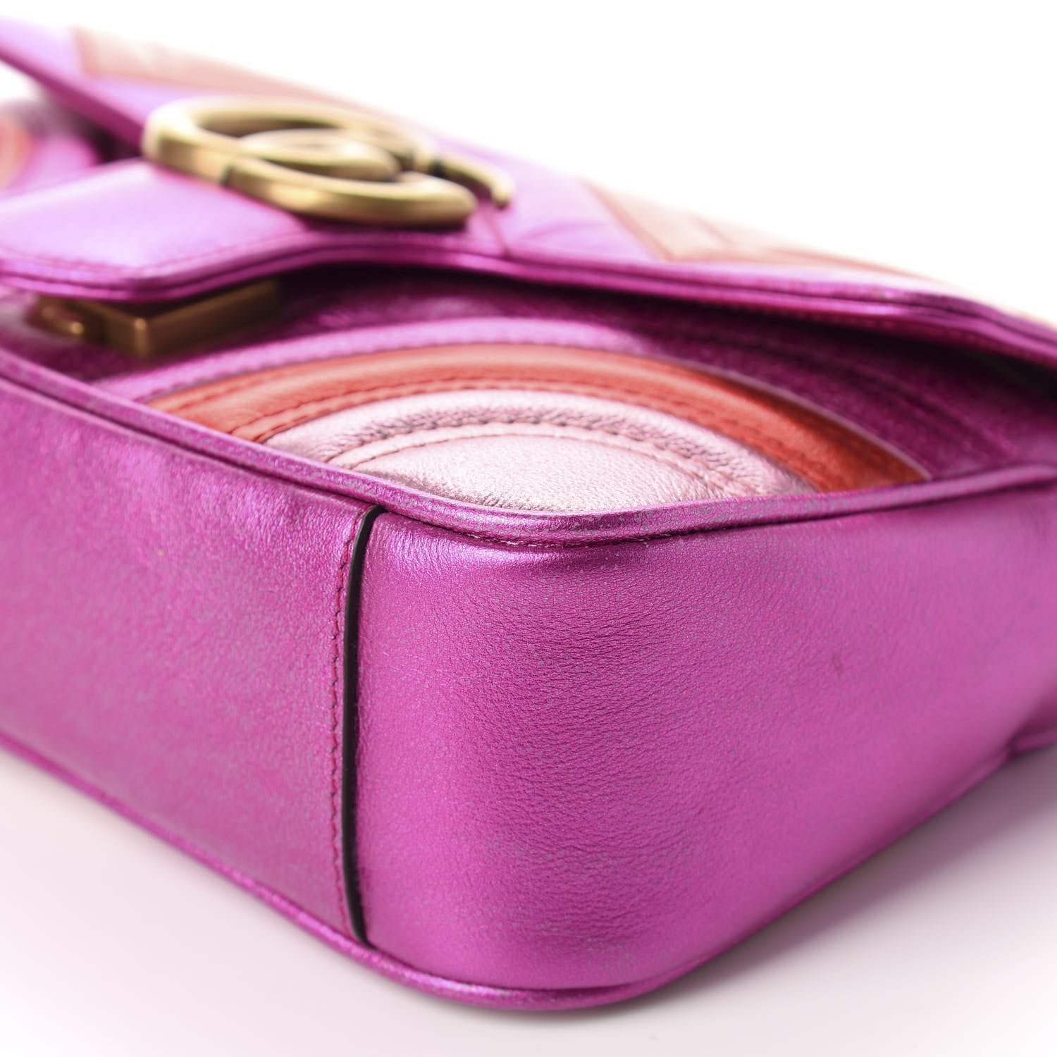 Gucci Metallic Calfskin Matelasse Mini GG Marmont Shoulder Bag Fuchsia 7 of 10