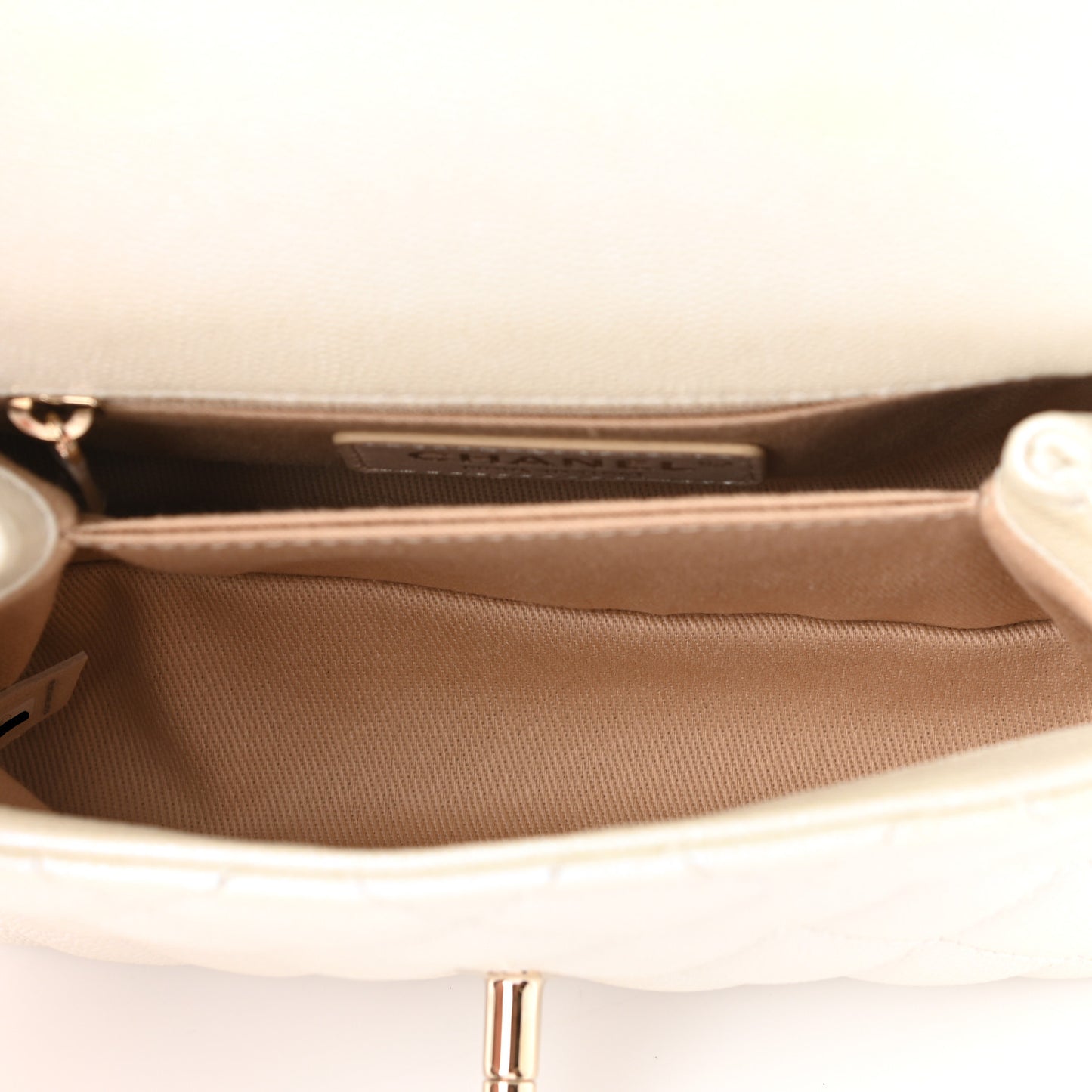 Iridescent Caviar Quilted Extra Mini Coco Handle Flap Ivory