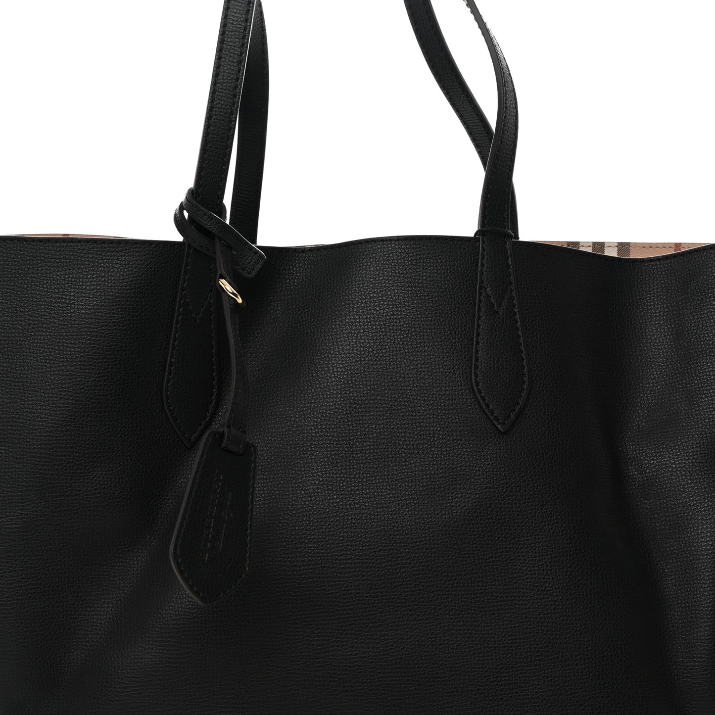 Grainy Calfskin Haymarket Check Medium Reversible Tote Black