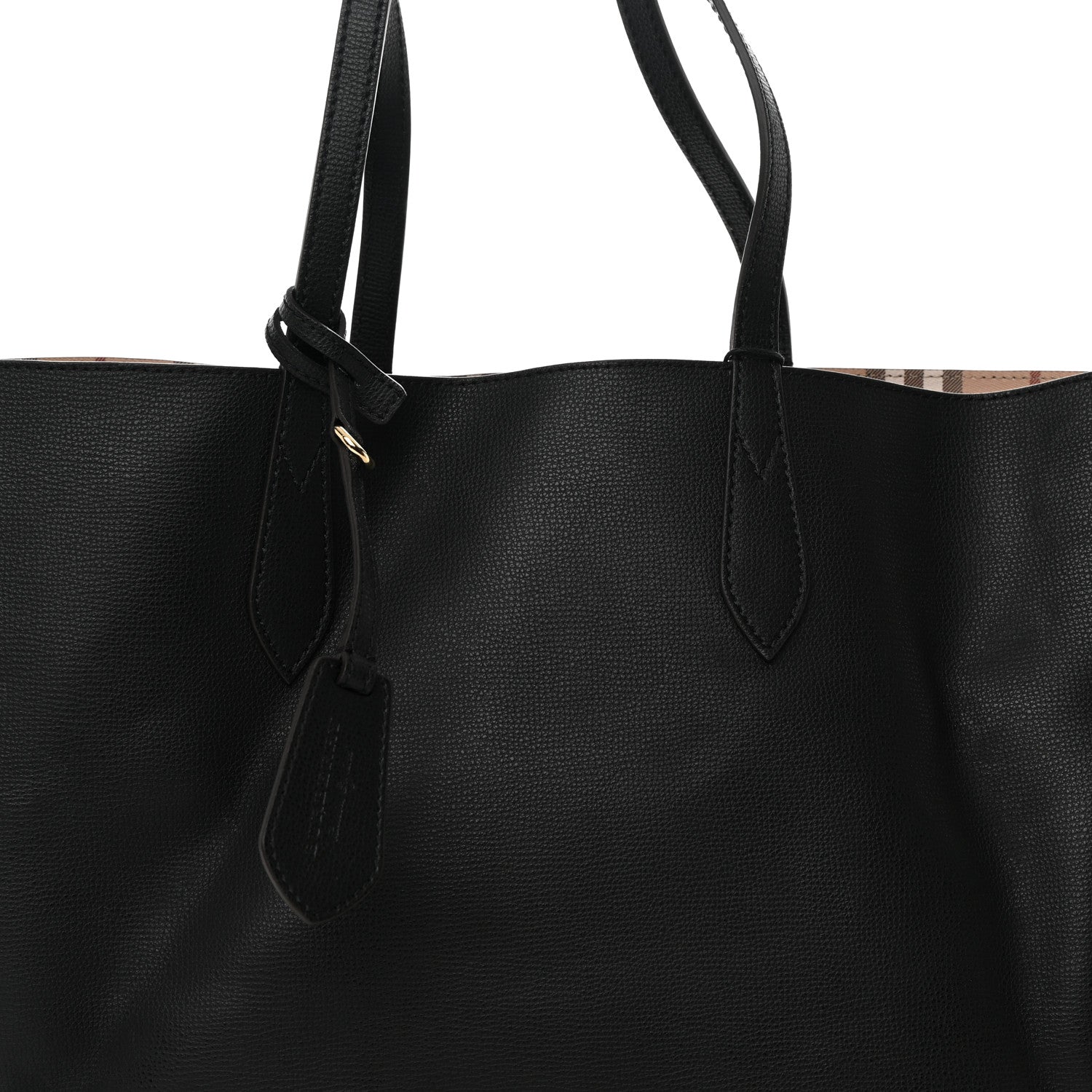 Burberry Grainy Calfskin Haymarket Check Medium Reversible Tote Black 11 of 21