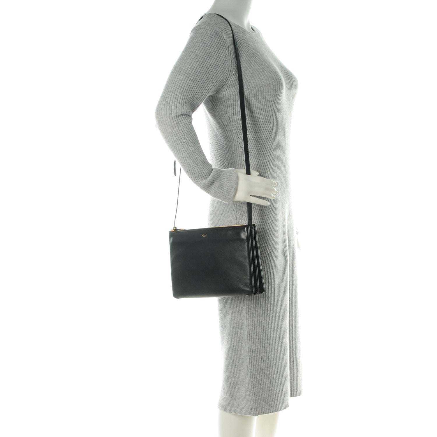 Celine Lambskin Large Trio Crossbody Bag Black 2 of 8