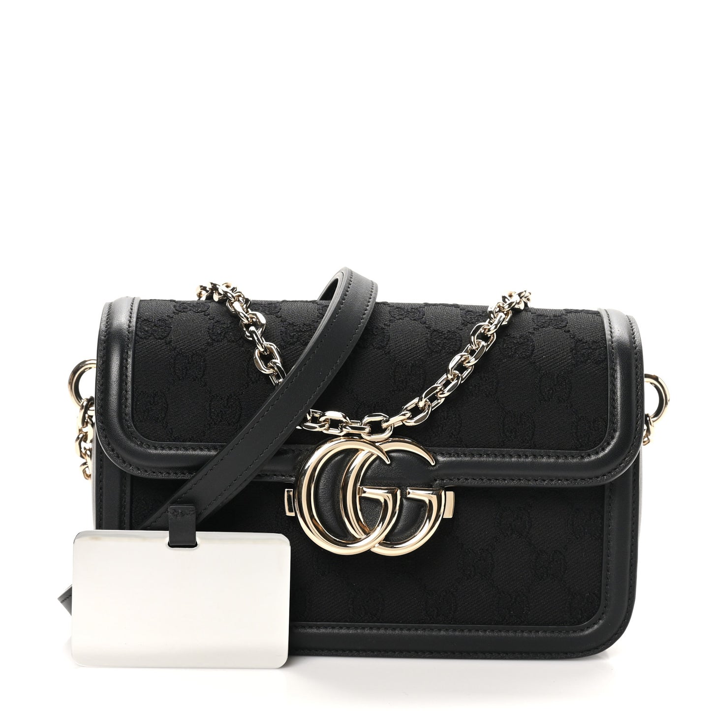Crepe Wool Silk GG Monogram Go Small Shoulder Bag Black