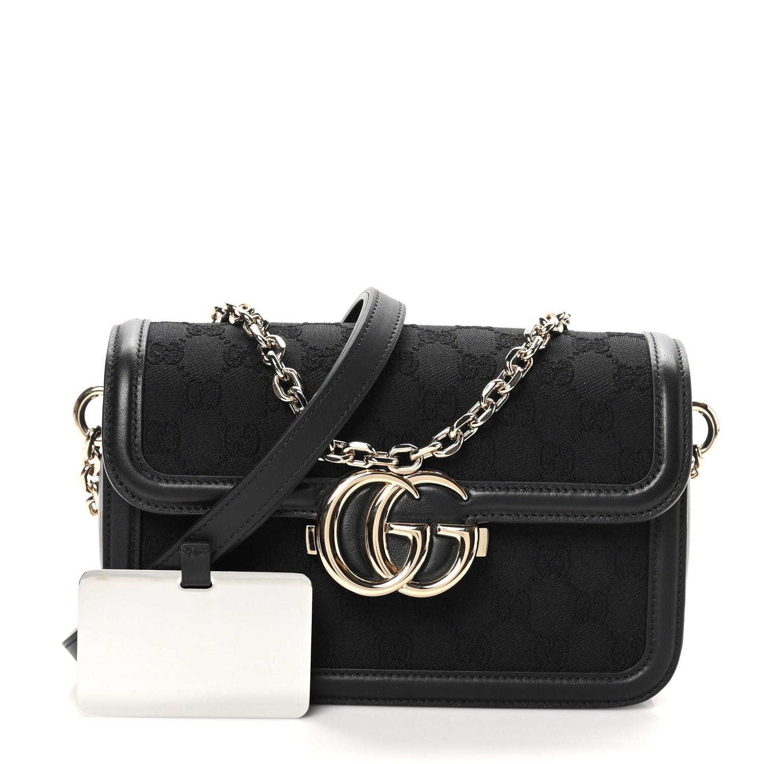 Gucci Crepe Wool Silk GG Monogram Go Small Shoulder Bag Black 2 of 10