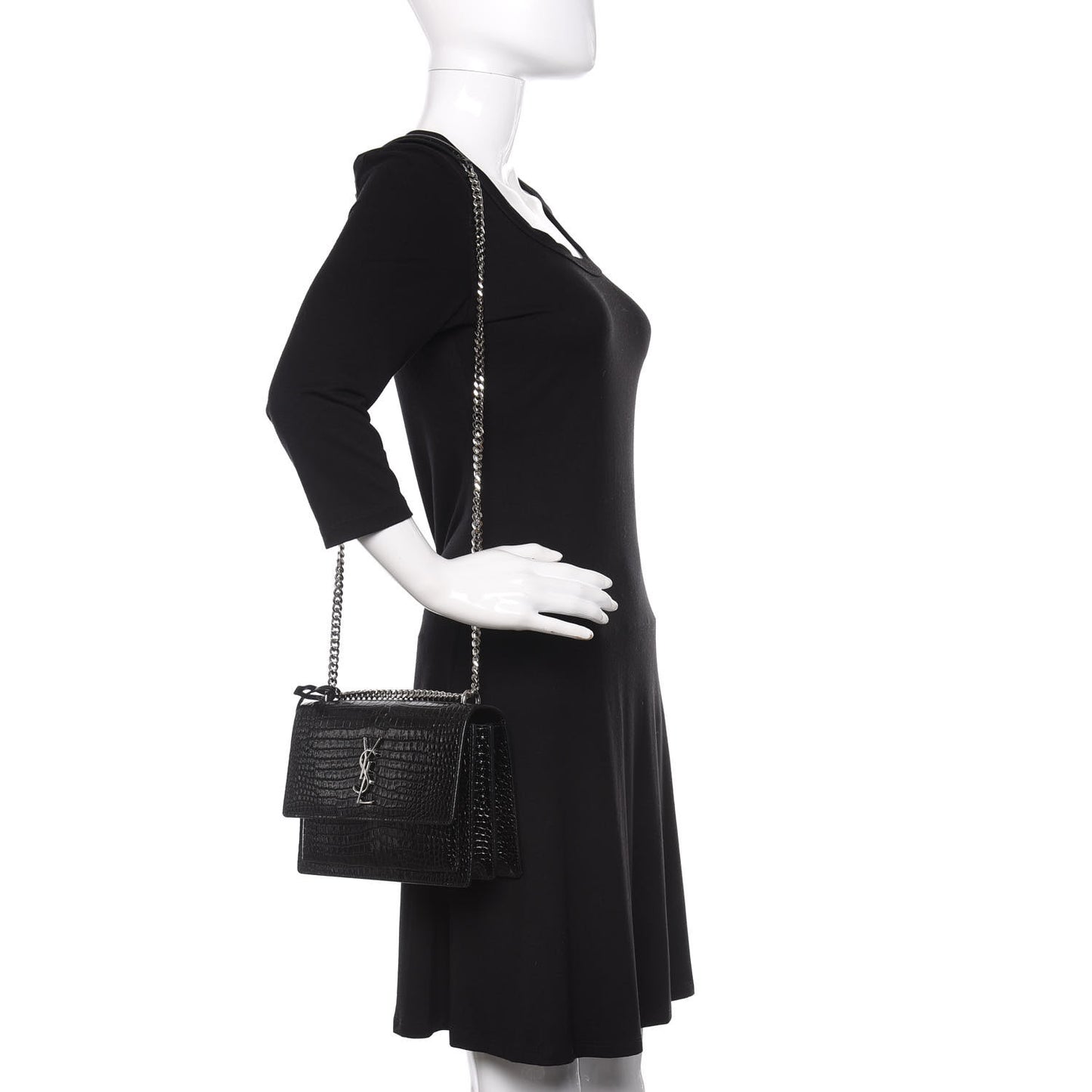 Calfskin Crocodile Embossed Medium Monogram Sunset Black