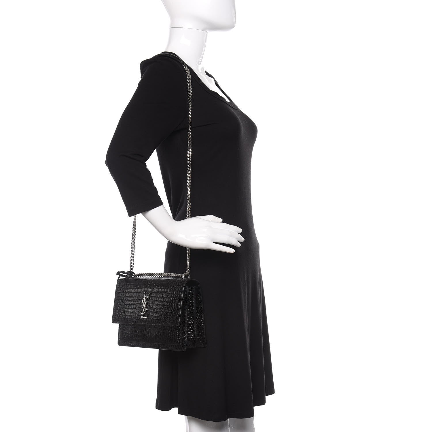 Saint Laurent Calfskin Crocodile Embossed Medium Monogram Sunset Black 2 of 8