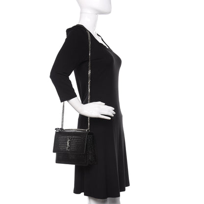 Saint Laurent Calfskin Crocodile Embossed Medium Monogram Sunset Black 2 of 8