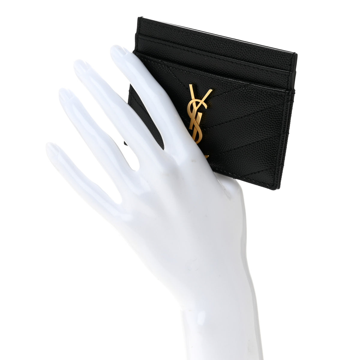 Saint Laurent Grain De Poudre Matelasse Chevron Monogram Credit Card Case Black 2 of 9