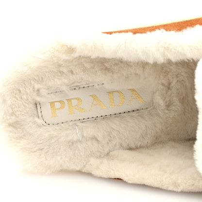 Prada Suede Shearling Triangle Logo Loafer Mules 37 Cognac 8 of 9