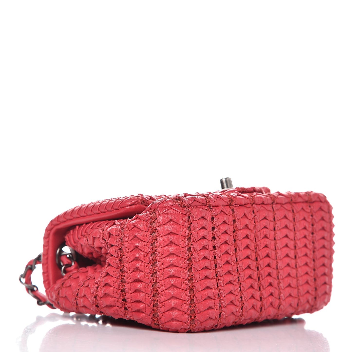 Lambskin Crochet Embroidered Small Flap Red