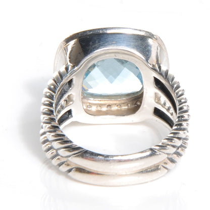 David Yurman Sterling Silver Diamond Blue Topaz 11mm Albion Ring 52 6 5 of 6