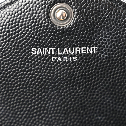 Saint Laurent Grain De Poudre Matelasse Chevron Monogram Monochrome Envelope Chain Wallet Black 5 of 9