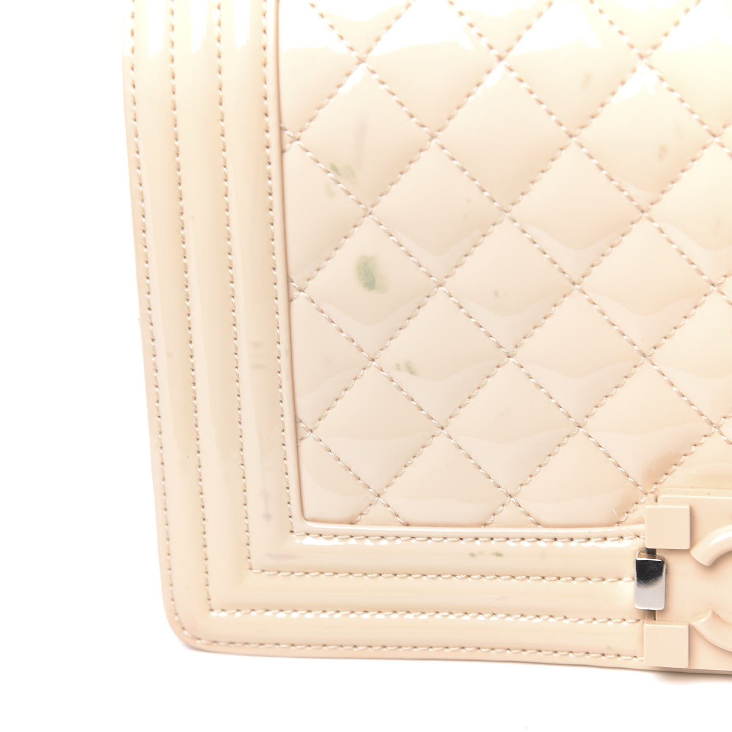 Patent Calfskin Quilted Medium Plexiglass Boy Flap Beige