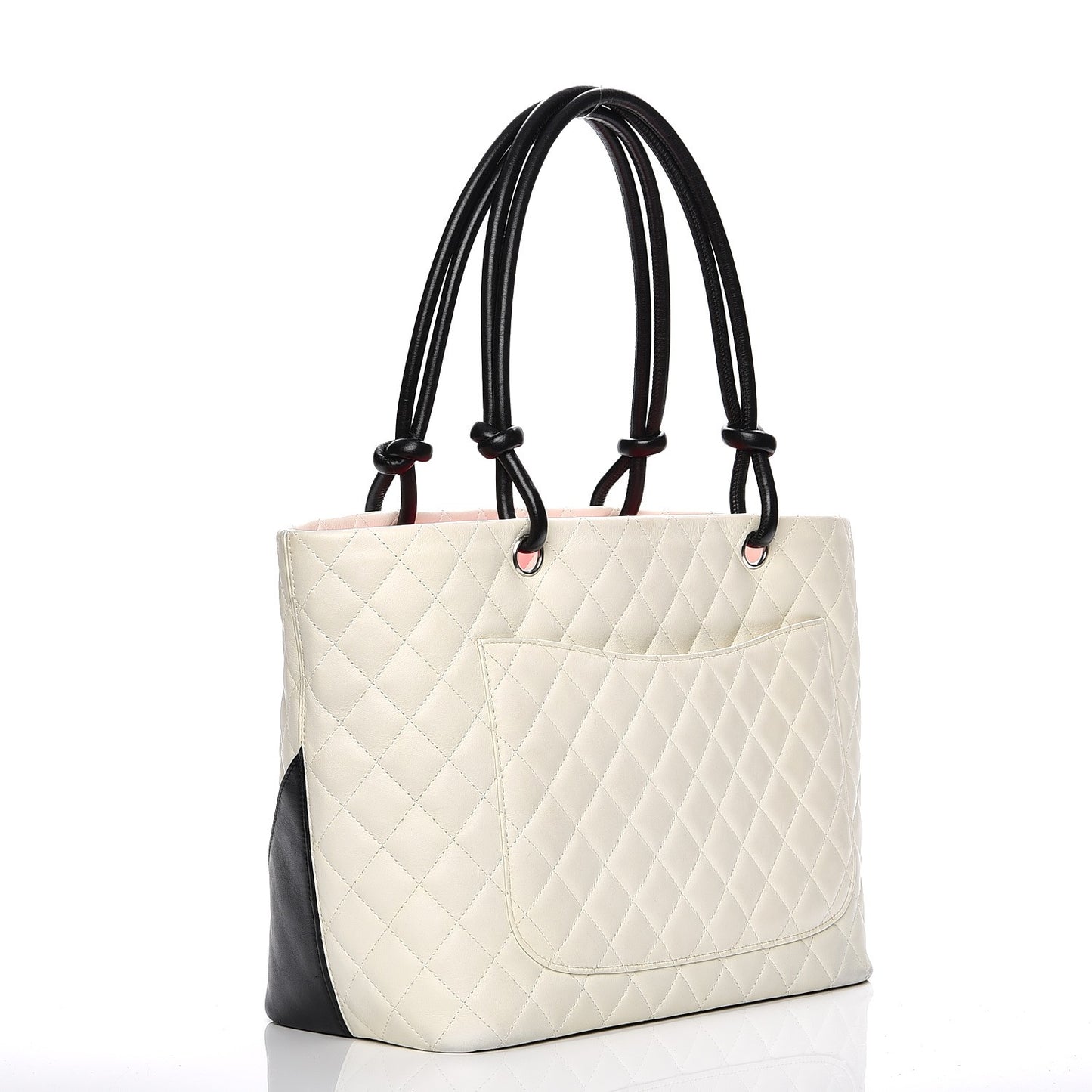 Calfskin Quilted Large Cambon Tote White Black