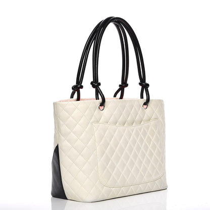 Chanel Calfskin Quilted Large Cambon Tote White Black 3 of 9