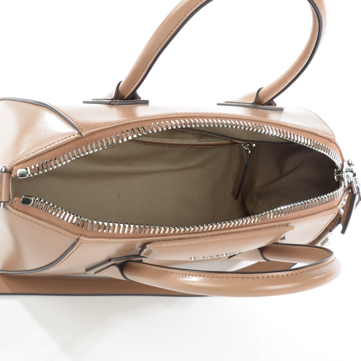 Shiny Lord Calfskin Small Antigona Dark Beige