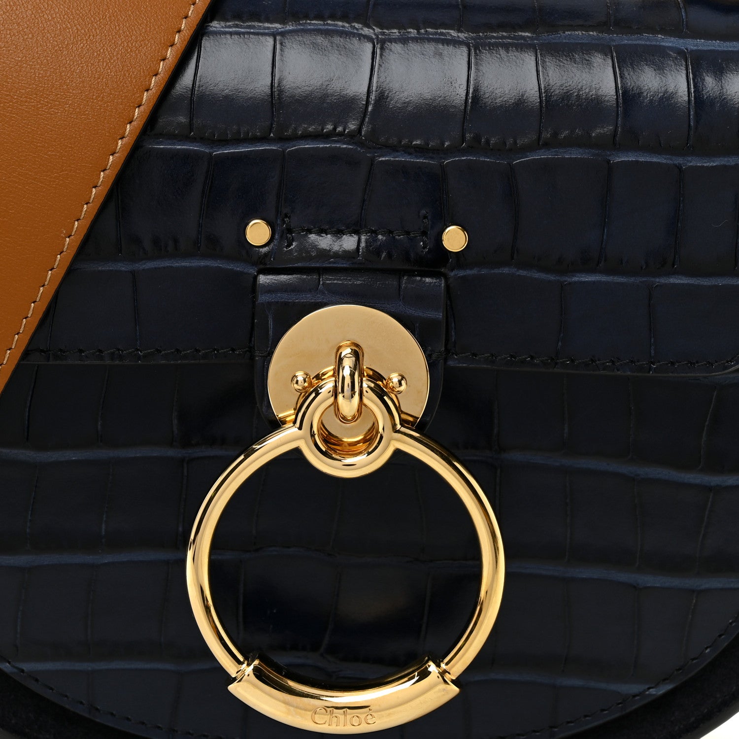 Chloe Calfskin Crocodile Embossed Small Tess Bag Full Blue 7 of 9