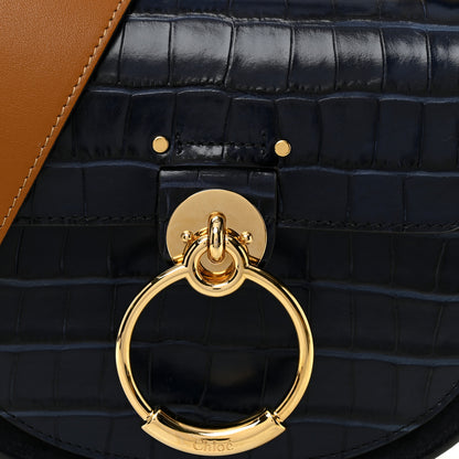 Chloe Calfskin Crocodile Embossed Small Tess Bag Full Blue 7 of 9