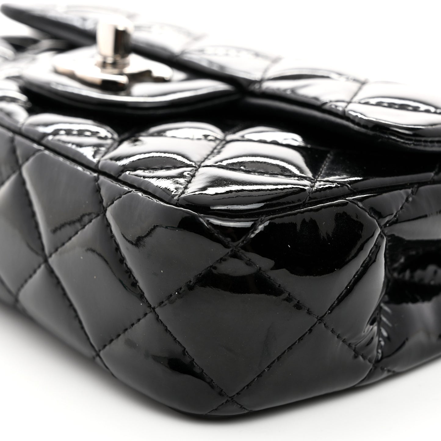 Patent Calfskin Quilted Extra Mini Rectangular Flap Black