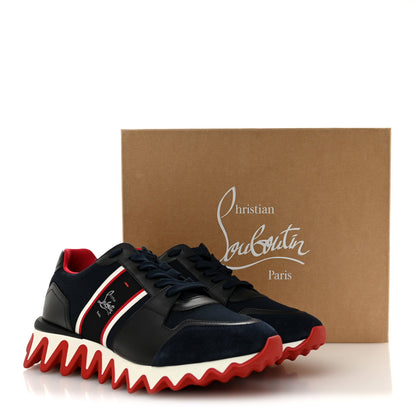 Christian Louboutin Calfskin Canvas Suede Olona Double Mens Nastroshark Sneakers 44 Navy 10 of 10