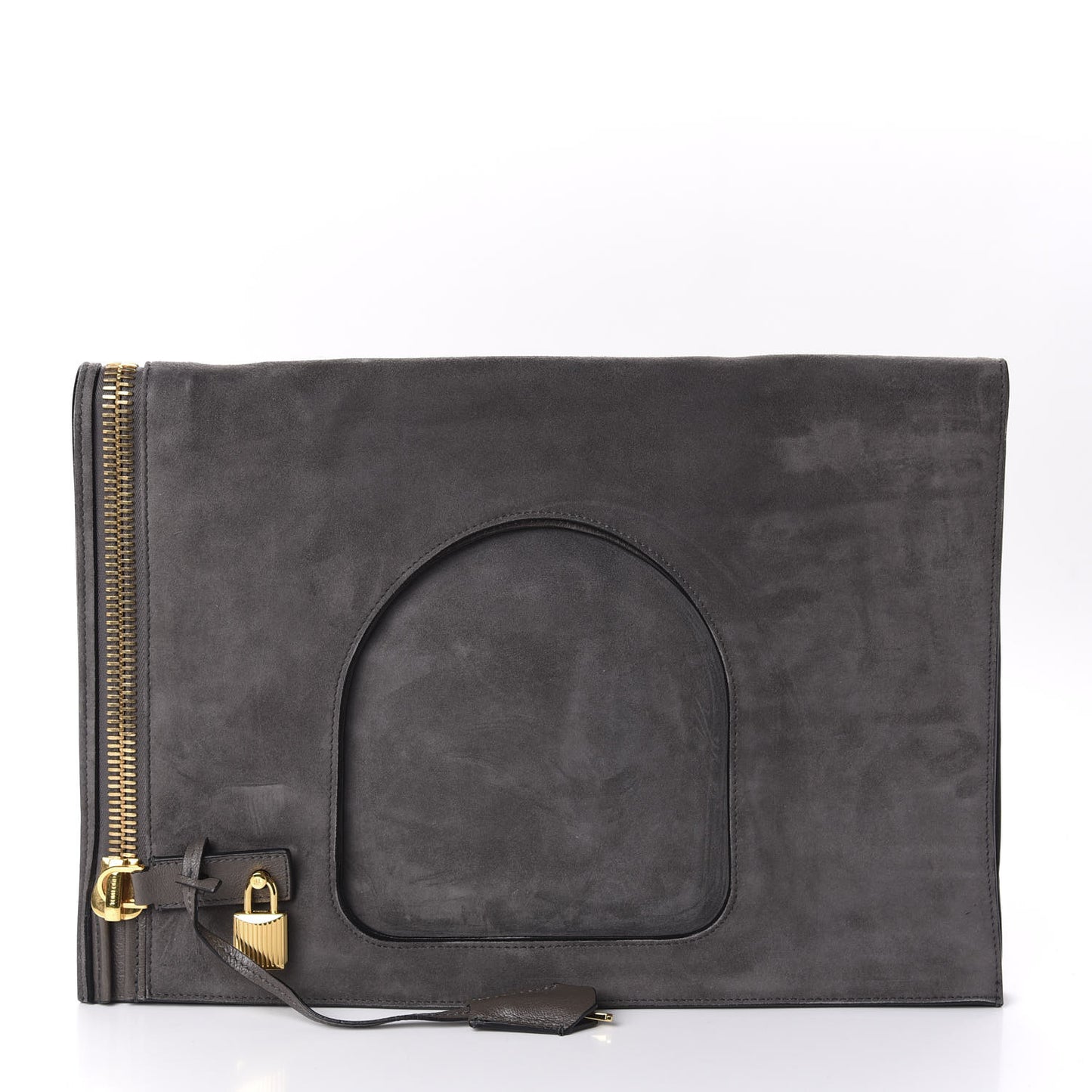 Suede Large Alix Padlock Zip Shoulder Bag Dark Grey