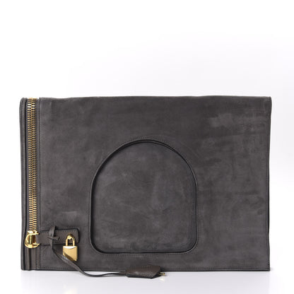 Tom Ford Suede Large Alix Padlock Zip Shoulder Bag Dark Grey 2 of 10