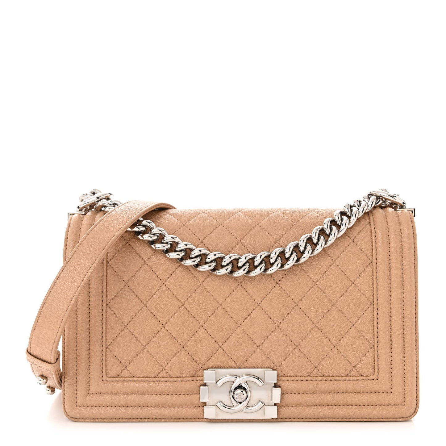 Caviar Quilted Medium Boy Flap Beige