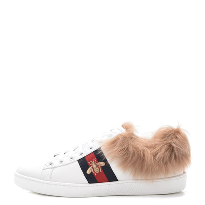 Gucci Calfskin Wool Web Bee Embroidered Womens Ace Sneakers 37 White 1 of 10