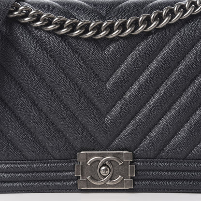 Chanel Caviar Chevron Quilted New Medium Boy Flap Dark Navy Blue 10 of 10